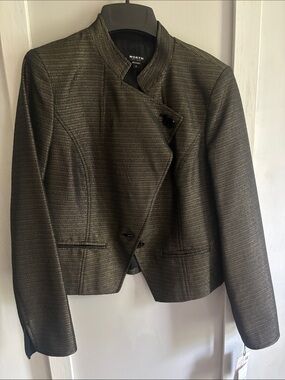 Worth Metallic Black Cropped Asymmetrical Blazer